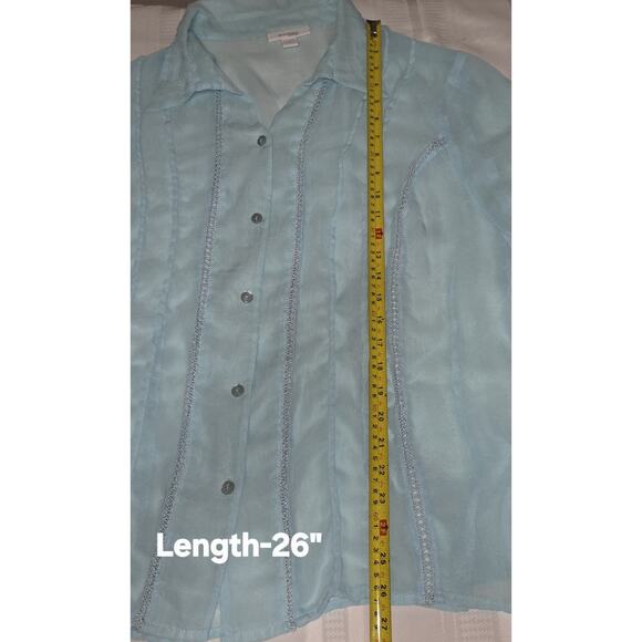 Dressbarn Pastel Blue Sheer Blouse Top Sz 3X 22/24 Short Sleeves Button Up - Picture 12 of 16